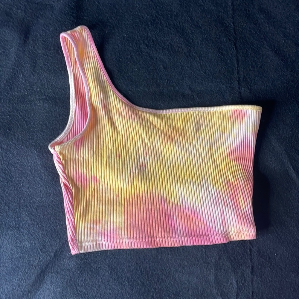 Simple Orange, Yellow, & Pink Tye Dye One Strapped Crop Top